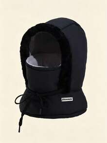 Thickened Hooded Hat With Face Mask And Neck Guard, Plush Trim Winter Headwear, Drawstring, Soft And Comfortable Cold Weather Accessory, Unisex, Outdoor Travel, Commuting, Walking, Daily Wear, Multiple Colors, Autumn/Winter - Multicolor - View 11