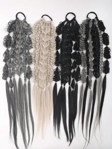 24 Inch Ombre Grey Synthetic Braided Ponytail Wig, Flipped Fishbone Braid Wig With Elastic Hair Tie, Suitable For Party And Daily Wear - Multicolor - View 10