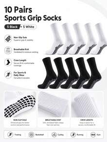 6 Pairs/10 Pairs Men's Non-Slip Rubber Sole Football Socks, Sports Socks - Multicolor - View 1