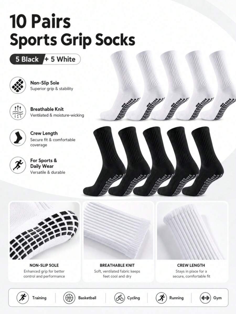 6 Pairs/10 Pairs Men's Non-Slip Rubber Sole Football Socks, Sports Socks - Multicolor - View 1