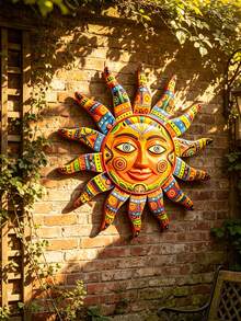 1PC 2.5D Colorful Metal Sun Face Wall Art, 12.99 Inch Creative Iron Sun Sculpture, Reusable Hanging Wall Decor For Outdoor Garden Yard Porch Fence Party Decoration - 3 - View 1