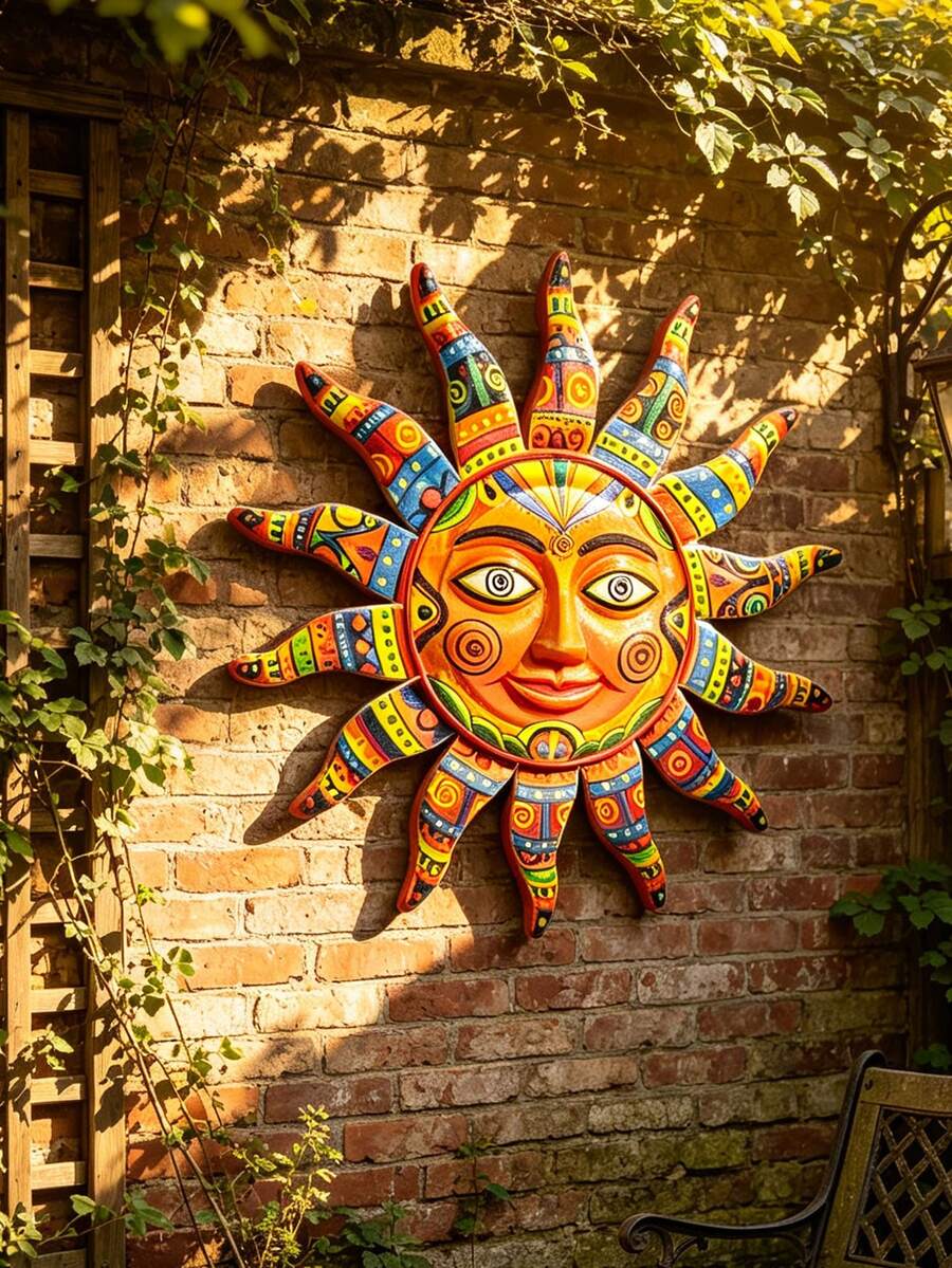 1PC 2.5D Colorful Metal Sun Face Wall Art, 12.99 Inch Creative Iron Sun Sculpture, Reusable Hanging Wall Decor For Outdoor Garden Yard Porch Fence Party Decoration - 3 - View 1