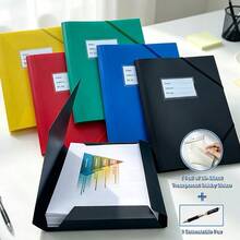 A4 Plastic Elastic Band Folder With Name Label Pocket, Document Storage Binder, Includes 1 Pack Of 50 Transparent Sticky Notes And 1 Retractable Pen, Stationery For Students, Teachers, Office, Home And School - Sets - View 6