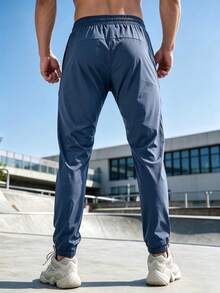 1pc Men's Sports Jogger Pants, Casual Outdoor Drawstring Waist Trousers, Suitable For Spring And Summer Fall - Blue - View 3