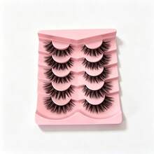 5 Pairs Classic Russian Thick Cat Eye False Eyelashes, Mink Fur Material, Natural D-Curl Fluffy False Eyelashes, Strip False Eyelashes, False Eyelashes, Halloween, Cat Eye Eyelashes, Holiday, Winter, Natural False Eyelashes, Self-Adhesive, Autumn Outfit, Fairy Eyelashes, Makeup Artist Supplies, Full Strip False Eyelashes, Eyelash Tips, Eyelashes, Cosmetics, Eyelash Clusters, Accessories, Halloween Cosplay, Accessories, Women's Accessories, False Eyelash Strips, Millennium, High-Quality Natural Eyelashes - Black - View 9