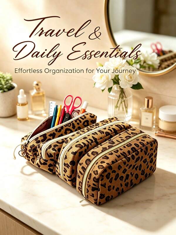 Leopard Print Pencil Case, Large Capacity Zipper Pen Pouch, Portable Multi-Purpose Stationery Storage Bag, Cute Aesthetic Makeup Cosmetic Organizer For School, Office, Travel, Multiple Colors Available, Ideal Gift For Students