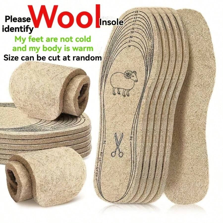 8pcs/4 Pairs Winter Warm Felt Insoles, Sweat-Absorbent, Breathable, Thickened, Shock-Absorbing, Free-Cut, Cold-Proof - A - View 1
