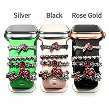 4pcs Watch Band Decorative Rings, Zinc Alloy Rose Flower Metal Sliding Charms, Suitable For Apple Watch Silicone Band, Smart Watch Band Jewelry Accessories, For Women, Available In Silver/Rose Gold/Gold (Band Not Included) - Mouldless - View 8