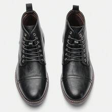 Men's Vintage Work Boots Round Toe Thick Sole Heel Dual-Tone Upper Commute Casual Ankle Boots Outdoor Hiking Boots - Black - View 7