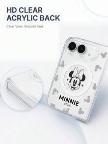 Miniso Phone Case, Cartoon Graffiti Painted Pattern, Disney Mickey Minnie Protective Shell, Compatible With IPhone 18duo, Couple Neutral Style, Minimalist Transparent MagSafe Magnetic Fashion Foldable Phone Case - Clear - View 3
