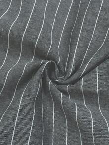 Women'S Casual Grey Striped Fall Cotton Two‑Piece Outfit, Notch‑V Roll‑Sleeve Top & Wide‑Leg Pants For Commute Casual Outfits, Elitara - Grey - View 8
