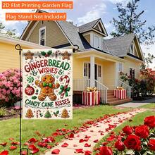 1pc 2D Flat Garden Flag, Gingerbread Christmas Element, Perfect For Camping And Yard Decoration, Single-Sided Printed Flag, All-Season Use, Garden Decor, Outdoor And Home Gathering Welcome Flag (Flag Only) - A - View 7