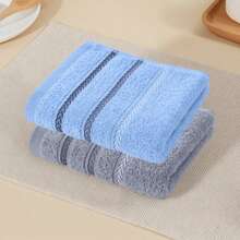 sanrou 2pcs-Toalha Ultra Soft Towel - Super Absorbent Lightweight Multi-Color Options, Essential For Home Bathroom, With Reinforced Edge Striped Design, Pink & Blue Modern Style | Towel Series, Perfect Gift - Multicolor - View 10
