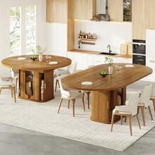 Extendable Dining Table, Dining Room Table, Kitchen Table, Round Dining Table, Extends To Oval, 118-158, Seats Up To 6 People, Three-Tier Storage, Walnut - Walnut + MDF - View 9