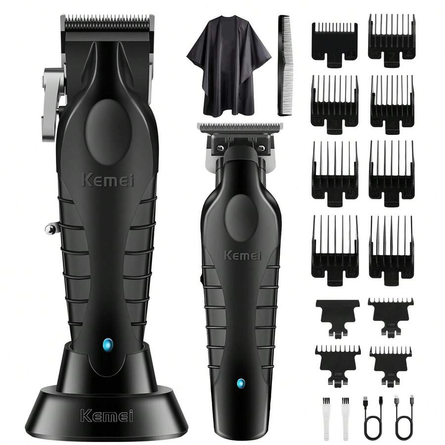 Kemei Professional Hair Clipper Set, Wireless Hair Cutting Tool Kit, Zero Gap T-Blade Trimmer, 11 Limit Combs, USB-C Rechargeable Men's Hair And Beard Trimmer, Home Salon Grooming Gift