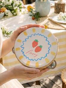 Custom Name 6 Inch Cute Fruit Wedding Tambourine, Personalized Dopamine Strawberry Lemon Avocado Handheld Tambourine With Jute Rope Trim For Summer Wedding, Bridal Shower, Reception, & Dancing (Drumstick Not Included) - Multicolor - View 10