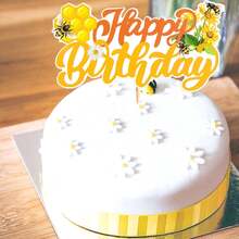 7pcs Bee & Daisy Happy Birthday Cake Toppers, DIY Bee Cupcake Decorations, Suitable For Bee Theme Birthday Party, Baptism Party, Gender Reveal Party And Anniversary Party Cake Decoration - Multicolor - View 5