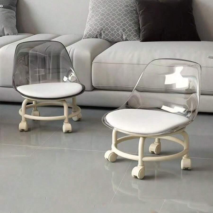 Universal Swivel Caster Small Stool, Acrylic Roller Chair, Movable Backrest Stool, Home Use Low Stool With Wheels - Multicolor - View 1