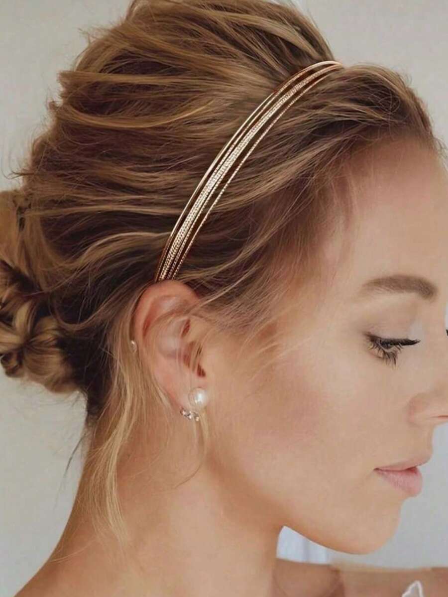 Simple And Stylish Metal Thin Headband Suitable For Daily Wear - Gold - View 1