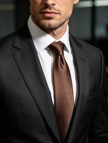 1PC Men's Fashion Solid Mint Green Thin Striped Versatile Narrow Encrypted Tie Suitable For Banquet, Party, School, Wedding - Coffee Brown - View 3