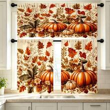 2pcs/1pc Kitchen Curtain Set, Fall Pumpkin Maple Leaf Autumn Floral Vintage Linen Background Pattern Printed Curtain Combination, 2D Flat Print, Pole Pocket Layered Curtain, Suitable For Kitchen, Restaurant, Home Decoration, Window Curtain Decor - Multicolor - View 7