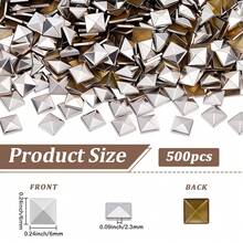 500Pcs Brass Hotfix Iron On Rivets Flat Back Pyramid Studs Flatback Glue On Studs Silver 6x6x2.3mm - Rhombic - View 2