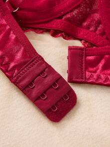 Halloween Red Lace 2Pcs Lingerie Set For Women, Steel Rim Underwire Bra & Thong, Fall Winter Pajama Sleepwear, Sexy Christmas Gift Idea - Burgundy - View 7