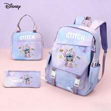 Miniso Disney Stitch & Angel 3件套學生背包組，包含背包、保溫便當袋和鉛筆袋，可愛 Lilo & Stitch 印花，適合男孩女孩的開學禮物 - 紫色 - 查看 2