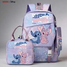 MINISO X Disney Stitch Angel Purple Starburst 3-Piece Backpack Set, Cute Student School Bag, Insulated Lunch Box, Pencil Case, Suitable For Daily Use, Outdoor, Camping - Color 1 - View 3