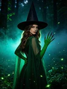 Halloween Witch Costume Set - Black Wizard Hat, Green Sharp Claws, Long Gloves. For Cosplay At Party, Stage Performance, Funny Accessories And Props. - Multicolor - View 10