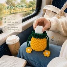 Handmade Crochet Pineapple Earbud Pouch, Cute Fruit Drawstring Bag For Wireless Earbuds & Small Items - Multicolor - View 6