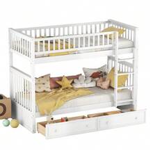 90x200cm Bunk Beds, Children's Beds, Functional Beds, Bunk Bed With Drawers, Convertible Beds, White - White - View 5