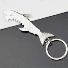 1pc Shark Bottle Opener Keychain, Creative Fish-Shaped Key Ring, Mini Portable Bottle Opener, Suitable For Men, Fishing, Camping, Outdoor Activities And Gifts - Multicolor - View 3