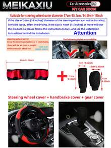 MEIKAXIU 5pcs Breathable PU Leather Diamond Mesh Steering Wheel Cover, Handbrake Cover, Gear Shift Cover, Suitable For 14.5-15 Inch Car Interior Decoration - PU Leather Mesh Style - View 3
