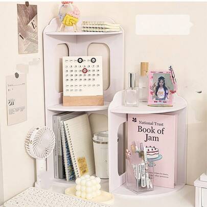 1 buah Organizer Meja Sudut Multi-Layer, Desain Penyimpanan Kapasitas Besar Berongga, Memanfaatkan Ruang Sudut Sepenuhnya, Dapat Menampung Buku, Produk Perawatan Kulit, Dekorasi Kecil, Warna Putih Krem Minimalis, Segar dan Serbaguna, Bahan Papan Kokoh, Tahan Lama, Organizer Meja Asrama Mahasiswa, Ucapkan Selamat Tinggal pada Kekacauan Meja