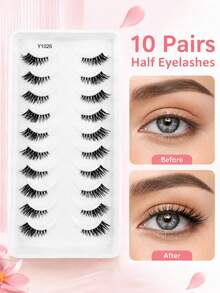10 Pairs Half Lashes Cat Eye Lashes Slant Fly Style Fake Lashes Naturally Curl, Slim, Soft, And Elongated At The End Of The Eye. Enlarged Double Eye Eyelash Grafting Can Be Reused. Daily Commuting Makeup Is Portable And Suitable For Various Occasions - View 1