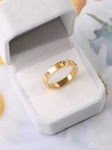1pc Stainless Steel 18K Gold Plated Polished Dot Rhinestone Ring, Minimalist Style Suitable For Commute Formal Wear, Daily Casual Outfit Accessory - Polished Polka Dot Rhinestone Ring - View 3