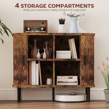Mid-Modern Sideboard Storage Cabinet With Slatted Tambour Sliding, Kitchen Cabinet With Steel, On-Site - Rustic Brown + Engineered Wood - View 6