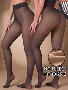 1 Pair 80g/200g Women's Black Thermal Lined Warm Tights, Shaping For Bare Leg Visual Effect, Seamless One-Line Crotch For Nude Skin Appearance, Sexy Minimalist Sexy Style Stockings, Suitable For Office, Party Or Nightclub Mature Wear, Combining Warmth, Comfort And Subtle Sexy Professional Style - Black - View 7