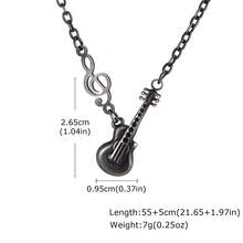 1pc Vintage Stainless Steel Guitar Note Pendant Necklace For Men, Grey, Rock Music Style Accessory, Jewelry - Gun Black - View 5