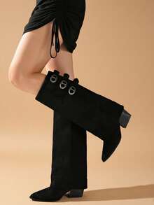 Women's 2026 Autumn/Winter New Pointed Toe High Heel Knee-High Boots - Black Suede - View 2