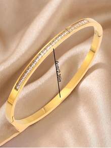 3/1pcsGold‑Tone Stainless Steel Bangle, Rhinestone‑Encrusted Panther Head Design, Bold Luxurious Vibe For Daily Styling - Gold - View 6
