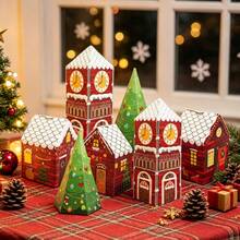 24 Pcs Christmas House Shape Gift Boxes With 24 Pcs Stickers Xmas Tree Candy Wrapping Paper Boxes For Christmas Birthday Party Decor Supplies - Multicolor - View 1