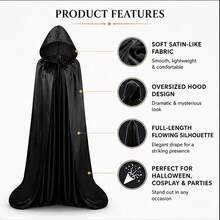 Halloween Hooded Wizard Robe | 63/67IN, Mysterious Style, Unisex Cloak | Perfect For Halloween Cosplay, Themed Parties, Hide Inner Outfit To Create Surprise - Multicolor - View 5