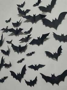 36pcs 3D Realistic Paper Bats Wall Decor, Black Bat Stickers, Halloween Cos Party Home Background Decoration - Multicolor - View 3