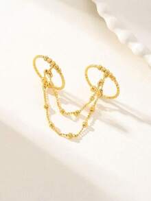 1pc 21k Gold Plated Adjustable Ring, Gold Beads With Tassel Chain Design, Arabic Style, Plating - Rust-Resistant And Long-Lasting Color. Gold Alternative, Suitable For Women's Wedding, Banquet And Party Accessories - Gold Tassel Ring - View 3