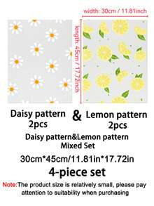 4/8/12pcs Mixed Pack Small Printed Daisy & Lemon Pattern - Small Size (30cm*45cm/11.81in*17.72in) Washable Waterproof Oil-Resistant Mini Fridge Mat, Drawer Liner, Suitable For Mini Fridge Shelves, Mini Freezer Glass Shelves, Mini Cabinet Drawers - Lemon & Daisy - View 2