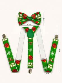 1 Set Men's Christmas Ball Suspenders & Bow Tie Set, Suitable For Christmas Holiday Use - Multicolor - View 4