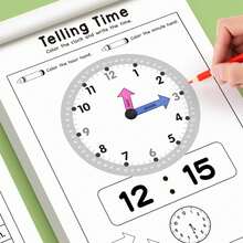 1Pc 32P Telling Time Practice Book Learn To Tell Time Clock Reading A.M. P.M. Daily Routine Time Matching Activity For Preschool Kindergarten Classroom Supplies Halloween Decor Christmas Gift All Styles Shipped Randomly - Multicolor - View 3