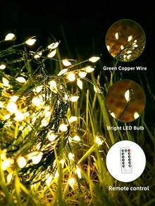 USB Powered LED Christmas Tree String Lights, 8 Lighting Modes, With Remote Control, Timer, Adjustable Brightness Warm White Star Lights, Green Wire Decorative Lights, Suitable For Christmas Tree, Holiday Indoor And Outdoor Decoration - One Size Fits All - View 7